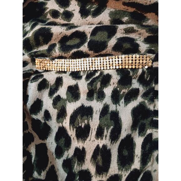 INC Open Cardigan Plus 1X Ruffle Animal Print Green Black Pockets Career Office - Picture 6 of 8